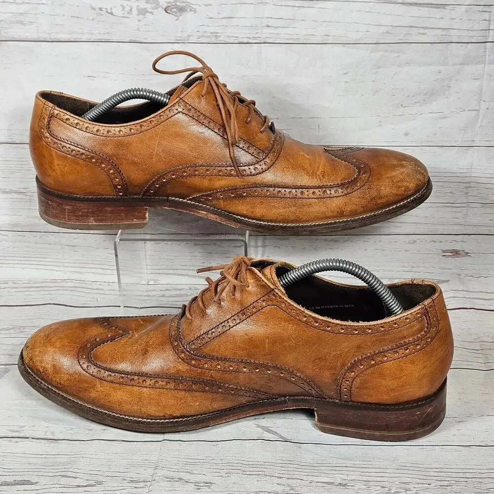 Cole Haan Men's Cognac Leather Wingtip Oxford Dress Shoes Size 12 M